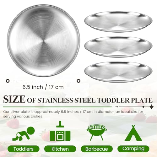 Nuogo 20 Pieces 6.5 Inch Stainless Steel Silver Plates Silver Dinner Plates Metal Serving Tray Dessert Dishes for BBQ, Salad, Snack, Desserts, Food Serving, Outdoor Camping by Nuogo - Image 2