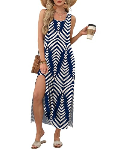 Image of WIHOLL Maxi Dress Summer Dresses 2026 Beach Vacation Clothes Sleeveless Sundresses with Pockets Boho S-3XL