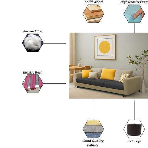 Image of Galib 3 Seater Sofa Set for Living Room (Cream Black Fabric) Premium Fabric Sofa Set