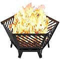 Waaliji 22.5 Inch Portable Plug Fire Pit for Camping, Detachable Outdoor Wood Burning Firepit with Travel Bag for Outside Patio Heating, Picnic, Bonfire and BBQ, Diagonal Hollow Style