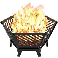 Waaliji 22.5 Inch Portable Hexagon Fire Pit with Travel Bag — Smokeless Patented Design Outdoor Wood Burning Fire Pit for Camping, Backyard, Patio, Bonfire, Picnic and BBQ, Diagonal Hollow Style