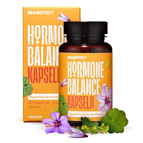 BRAINEFFECT Hormon Balance kapsułki [60 szt.] – Botanicals, witamina B6 i magnez pomagają znaleźć Twój rytm, alternatywę dla pieprzu mnicha, kapsułek PMS