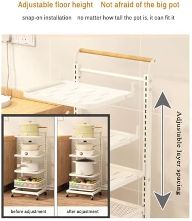 Kitchen Pot Lid Holder & Spoon Rest Organizer - Portable White Pan Rack with 4 Boards, 3 Hooks, 1 Basket for Cupboard Storage & Efficient Kitchen Space Saver