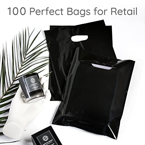 Image of Choice Marts 100 Black Plastic Bags With Handles 9x12 Merchandise Bags