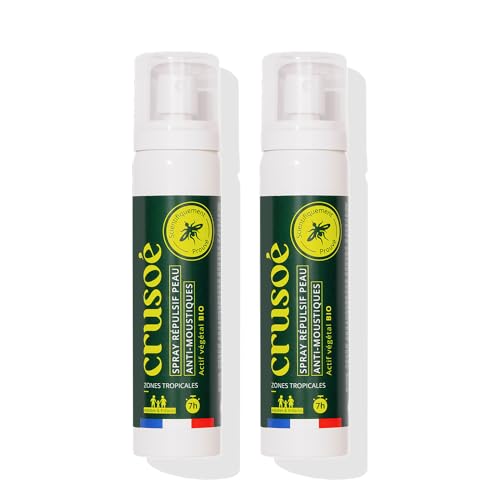 CRUSOÉ - Spray Anti Moustiques - Dès 3 Ans - Efficacité 7H - Zone Tropicale Et Tempérée - Formulation 100% Végétale - Certifié Écogarantie - Fabriqué En France (2 x 75ml)