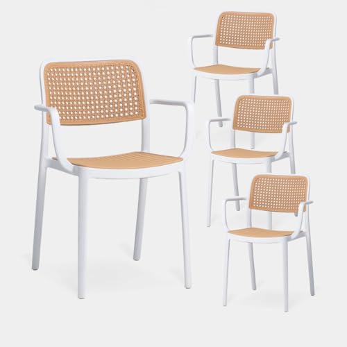 Silla Kaira con Reposabrazos de Polipropileno Blanco, Estilo Vintage, Apilable y Ligera, Ideal para Sal?n, Cocina o Terraza, Dimensiones 57 cm x 81 cm, Durabilidad Asegurada
