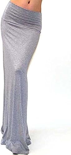 GotStyle Vivicastle Women's Spand Long Solid Rayon Foldover Maxi Skirt (Small, Heather Gray)