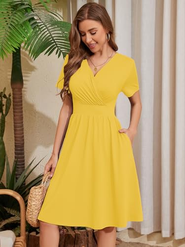 Image of Heymoments Womens Summer Short Sleeve Casual Dresses V-Neck Beach Dress with Pockets S-2XL