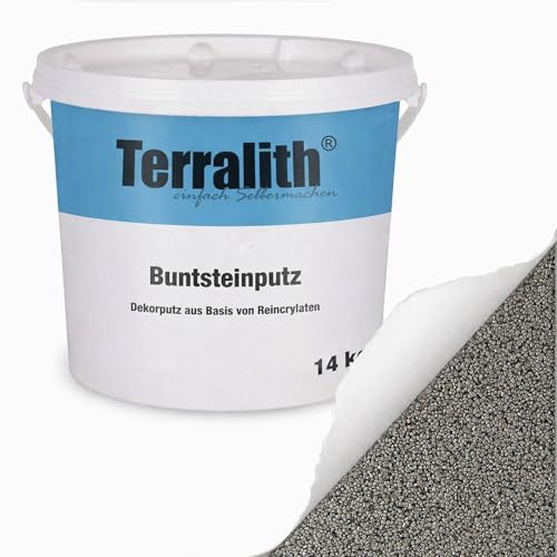 Terralith Buntsteinputz 14kg in hellgrau Sockelputz für Innen und Außen mit Reinacrylat Bindemittel aus Naturstein 1-2mm Körnung (BSP37)