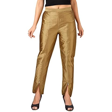 Premium Silk Pant for Women,Casual Wear, Comfy Office Ponte, Slim, Skinny Solid Fit Pants | Tulip Design | Size- L to 3XL Golden Cover