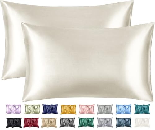 Imperial Rooms Satin Pillow Cases 2 Pack – Soft as Silk Pillowcases for Hair and Skin, Gifts for Women – Ivory Pillow Covers with Envelope Closure (50x75 cm)