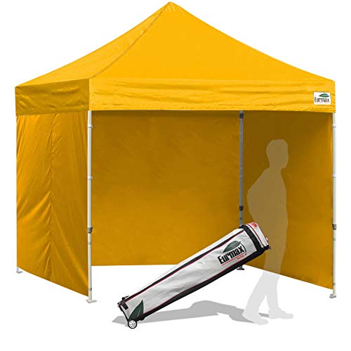 Image of Eurmax USA 8x8 Pop Up Canopy Tent,Commercial Tent with Patented No-Tip Rolling Bag,4 Zippered Removable Walls,UV & Water Resistant Canopy Top,Heavy Duty Outdoor Gazebo,Instant Shelter(Gold)
