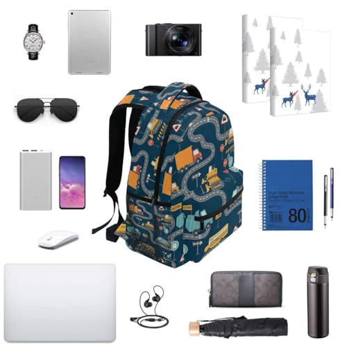 QUGRL Road Construction Vehicles Signs School Backpack for Girls Boys Large Bookbag Laptop Computer Bag Casual Hiking Travel Daypack Backpack Schoolbag for Teens College 16 Inch4