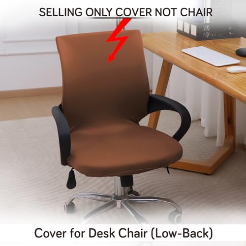 Image of HOKIPO 'SereneSolids' 140 GSM Office Chair Cover for Desk Chair (Low-Back) - 140 GSM Stretchable Fabric - Washable & Anti-Slip - Fits Small & Low-Back Office Chairs, Brown (AR-6222-BR-S)