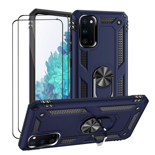 Coque Samsung S20 militaire bleue avec 2 verres et anneau support