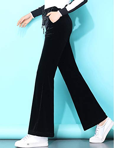 Kedera Women\'s Corduroy Velvet Pants Comfy Pull on Elastic Waist Trousers Drawstring Pants Black - Thumbnail 5