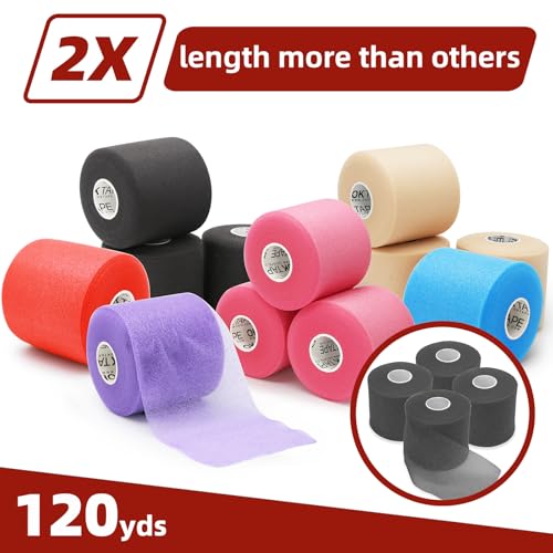 Image of OK TAPE Pre Wrap Tape (4-Rolls, 120 Yards) - Athletic Foam Underwrap for Sports, Protect for Ankles Wrists Hands and Knees, 2.75 Inches - Red