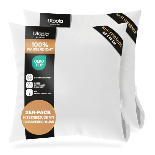 Utopia Bedding Wasserdichter Kissenbezug 80x80 cm (2er Set) mit Reißverschluss Kissenschoner Oeko-TEX Zertifiziert Kissenhülle