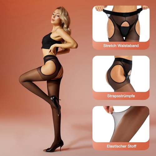 Yilanmy Damen Strapsstrumpfhose Schwarz Offen im Schritt Strumpfhose 15 Den Ouvert Strapsstrümpfe (Schwarz,L/XL)