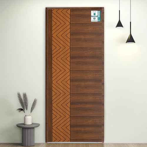 Image of Plantex WPC Doors for Bathroom /Waterproof and Termiteproof Bathroom Door /2.5x7 Feet Wooden Finished Door for Home /Balcony /Office /Kitchen - 30 mm Thickness,Density-550 (30x84 inch,26 kg- Ember Pattern)