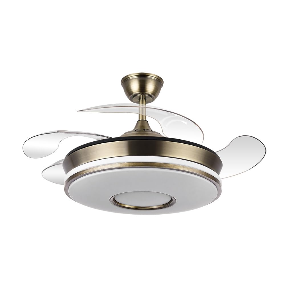 LUMIKING Ventilador de Techo con Luz LED 72W – Motor DC 32W Silencioso – Aspas Retráctiles – Blanco – 3 Tonos de Luz 3000K/4000K/6500K – Regulable con Mando y Temporizador - Ø108 cm (Cuero 2, 107 cm)