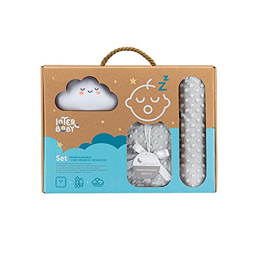 Interbaby Set Regalo bebé Manta con Cojín Caramelo gris con Lamparita