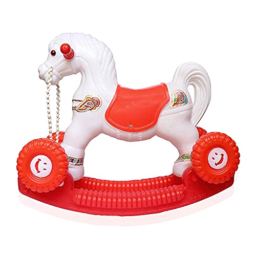 Image of Kids 2-in-1 Ride-On Rocking Horse with Wheels | Baby Rocker & Walker Toy | Sturdy Plastic Indoor Outdoor Ride-On | Balance & Motor Skill Development | Toddler Toy for Boys & Girls