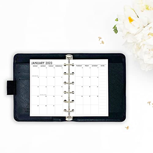 Pocket Rings 2023 Month On 2 Pages Planner Insert Refill, January - December 2023, 3.2" X 4.7", 81 X 120 Mm, Pre-Punched For 6-Rings To Fit Filofax, Lv Pm, Kikki K, And Other Binders #TOP2