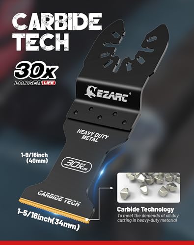 EZARC Carbide Oscillating Saw Blades, Multitool Blades Quick Release for Hard Material, Hardened Metal, Nails, Bolts and Screws, 10-Pack