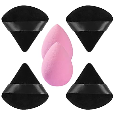 6Pcs Makeup Sponge Set,Triangle Powder Puff and Beauty Blender Make Up Sponges for Face Velour Powder Puff for Loose Powder Mineral Powder Foundation Makeup Tools-Black/Pink Cover