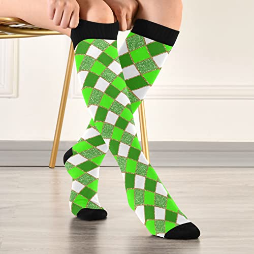 Image of Wusikd Gold Green Glitter Compression Socks for Women and Men Circulation Stripes Long Socks for Athletic Running 1