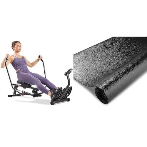 Sunny Health & Fitness - Máquina de Remo Inteligente y compacta, de bajo Impacto y con Alfombrilla de Espuma Protectora para Gimnasio en casa, Fitness y Ejercicio