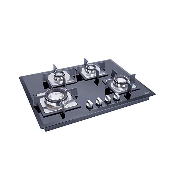 Glen 4 Burner Built in Glass Gas Hob Top with Double Ring Forged Brass Burners, Auto Ignition, Black (BH4B70SQHTDB)