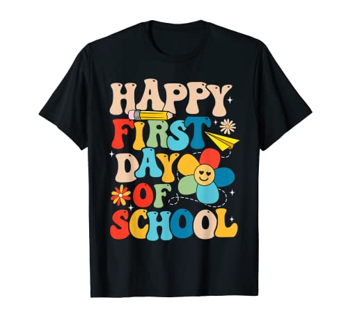 Groovy First Day Of School Teacher Kids Retro Back To School T-Shirt