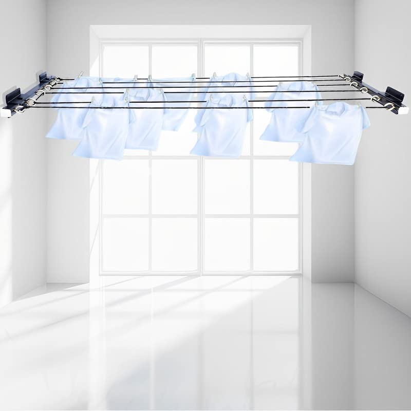 Image of Drying Rack, 6 Tier Cloth Drying Rack with S Hooks and 100 Feet Rope, Cloth Dryer Hanger, Black for Balcony FDR18