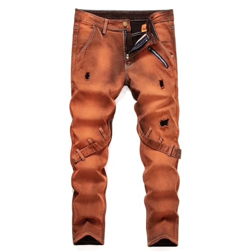Men's Jeans Biker Straight Ripped Distressed Destroyed Denim Slim Casual Pants Stretch