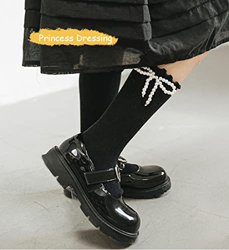 Little Kids Girl Princess Dress Socks with Pearl Bow Knee High Elegant Unique Mary Janes Socks Uniform Long Stockings2