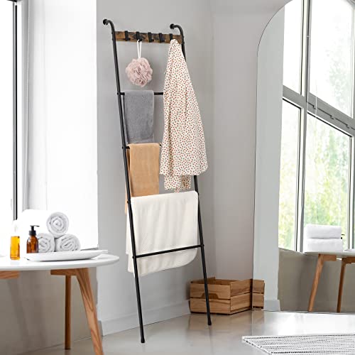 Blanket Ladder Towel Ladder For The Living Room Wall-Leaning Quilt Ladder With 5 Removable Hooks Farmhouse Decorative Bathroom Blanket Ladder Black Towel Rack For Laundry Room Outdoor Pool，Black #TOP4