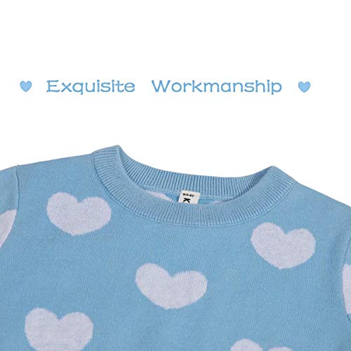 Kid Nation Girls Sweaters Valentines Heart Sweater Toddler Holiday Pullover Crew Neck Long Sleeves Size 5-6 Years Light Blue #TOP2