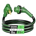 ISLEWIRE 30 Amp 15 Feet RV Power Cord, Heavy Duty 10 Gauge STW Cord with LED Power Indicator Twist Connector, NEMA TT-30P to L5-30R with Cord Organizer for RV Trailer Campers, Black&Green, ETL Listed