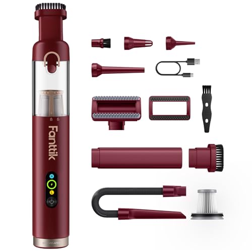 Fanttik Slim V10 APEX Cordless Car Vacuum, 4-in-1 Portable Mini Handheld Vacuum, 19000pa Suction Power, Upgraded Smart Digital Display, 2 Suction Modes for Car, Office Desk, Keyboards (Red)