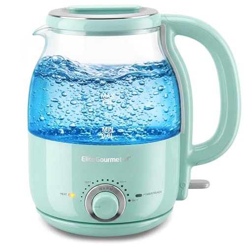 Image of Elite Gourmet 1.2L Electric Glass Kettle, 1200W Fast Boil, Adjustable Temperature Control & Keep Warm, BPA-Free Borosilicate Glass, Auto Shut-Off & Boil-Dry Protection, 360° Cordless Base, Mint
