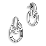 JeanBeau Silver Statement Geometric Dangle Drop Earrings for Women Chunky Trendy Knot Stud Long Twisted Link Earring Dupes Fashion Jewelry Gift