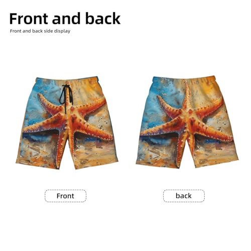 Boys Beach Board Shorts Swim Trunks Teen Kids Quick Dry Bathing Suits, Watercolor Starfish Cool2