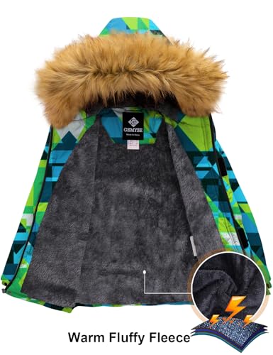 Image of GEMYSE Boy's Winter Waterproof Ski Snow Jacket Hooded Fleece Windproof Jacket