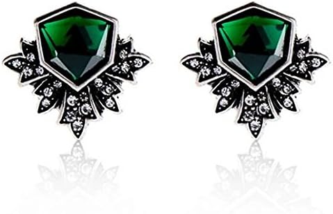 ManvikEmerald Green Gem Stone Silver Plated Austrian Crystals Stud Earring for Girls and Women