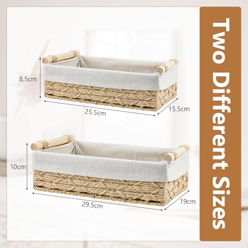 Miniatura 2 de Ybccby 2 Cestas Rectangulares De Mimbre Cesta De Pan Tejida Cesta De Pan Tejida Con Forro De Lino Cesta De Pa Bohemia Cesta Tejida Para Salón, Baño, Cocina