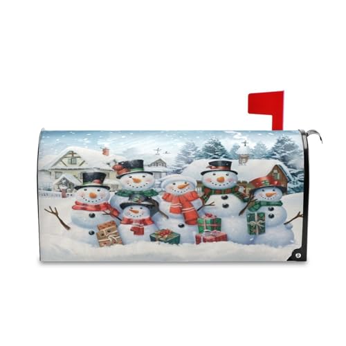 Kcldeci Winter Snowman Magnetic Mailbox Wrap - Merry Christmas Post Letter Box Cover, Standard Size 18x21