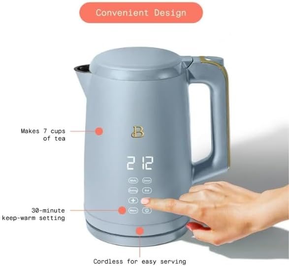 Beautiful 1.7-Liter Electric Kettle 1500 W with One-Touch Activation, Cornflower Blue by Drew Barrymore
