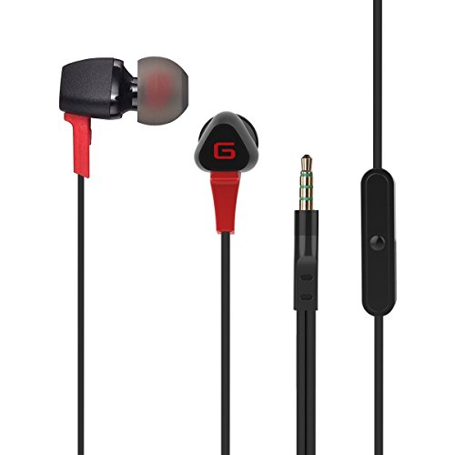 Antopos Wired Earphone, Noise Isolating Earbuds in-Ear 3.5mm Headphones with Microphone and Audio Jack Devices (Red in Black)